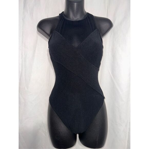 Beautiful design Kathy Ireland One Piece Black Mesh Swimsuit Size 5/6 GREAT COND - Picture 1 of 4